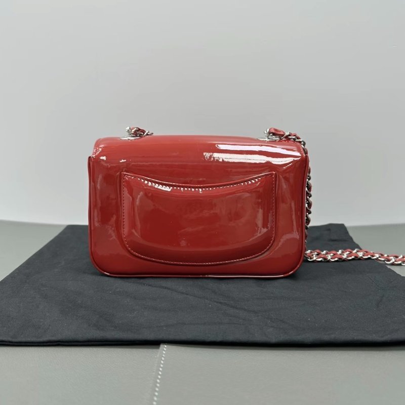 CHANEL 23k山茶花紅色銀扣斜背肩背包20*12*6 99新配件塵袋-4