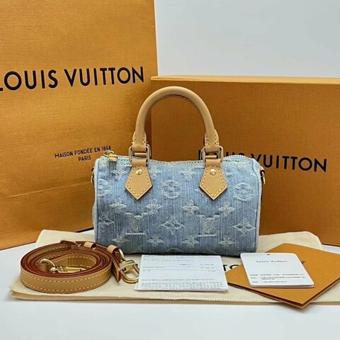 LV牛仔 speedy nano手提斜背包芯片款17*11*7.5 99新配件盒子塵袋購證