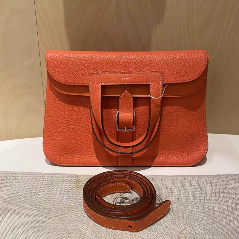 Hermes 愛馬仕  Halzan31南瓜色tc皮 金扣-0