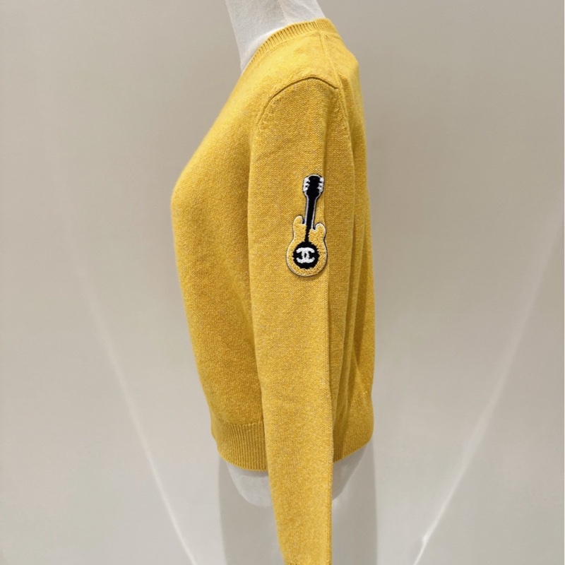 CHANEL 黃色吉他羊毛針織上衣 42碼-1