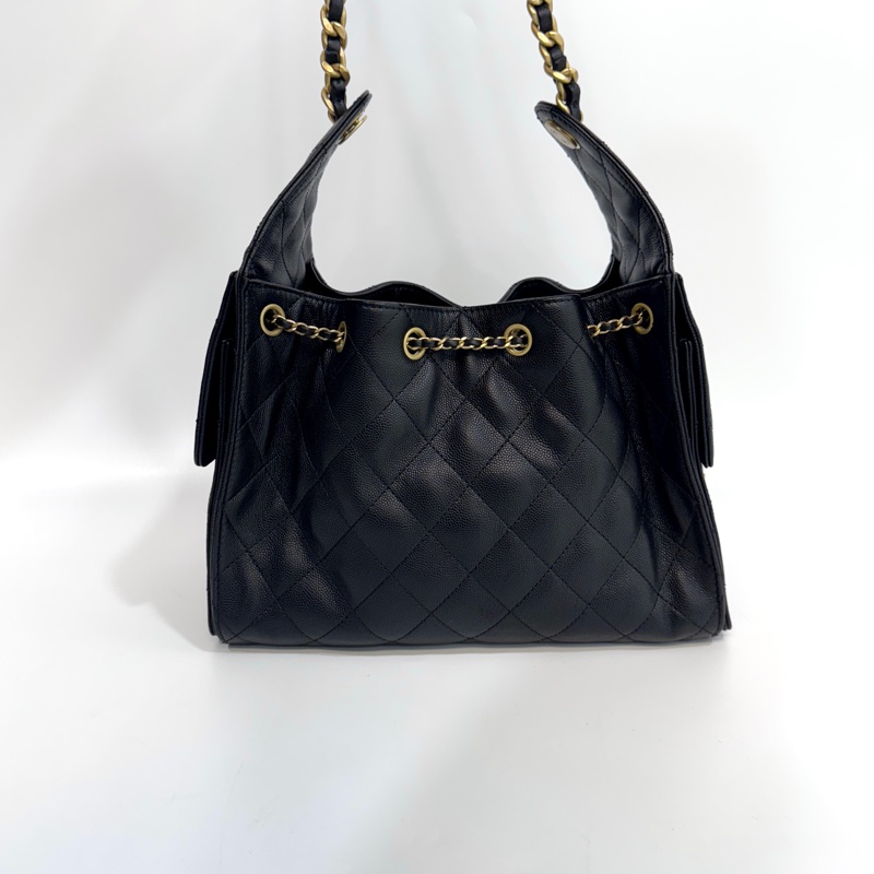 CHANEL香奈兒 黑金粒紋牛皮HOBO 25BAG小號肩背包AS5293-2