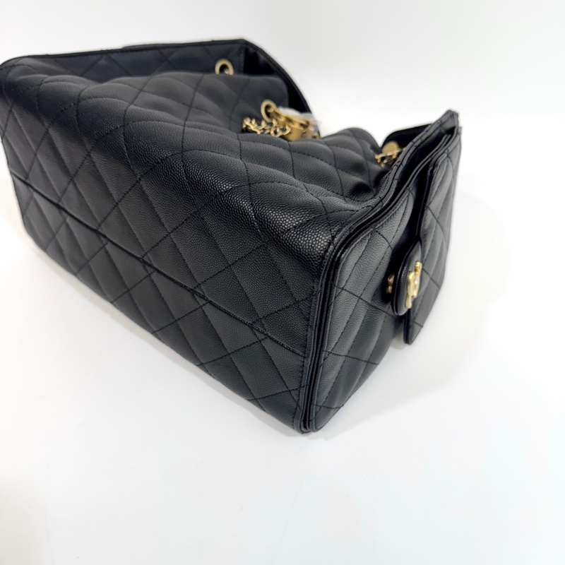 CHANEL香奈兒 黑金粒紋牛皮HOBO 25BAG小號肩背包AS5293-8