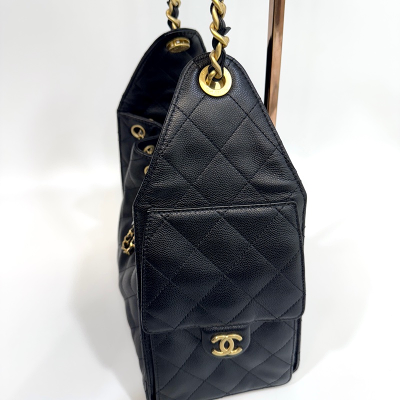 CHANEL香奈兒 黑金粒紋牛皮HOBO 25BAG小號肩背包AS5293-10