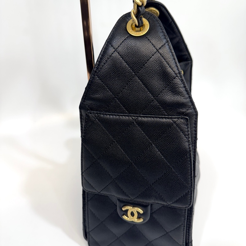 CHANEL香奈兒 黑金粒紋牛皮HOBO 25BAG小號肩背包AS5293-11