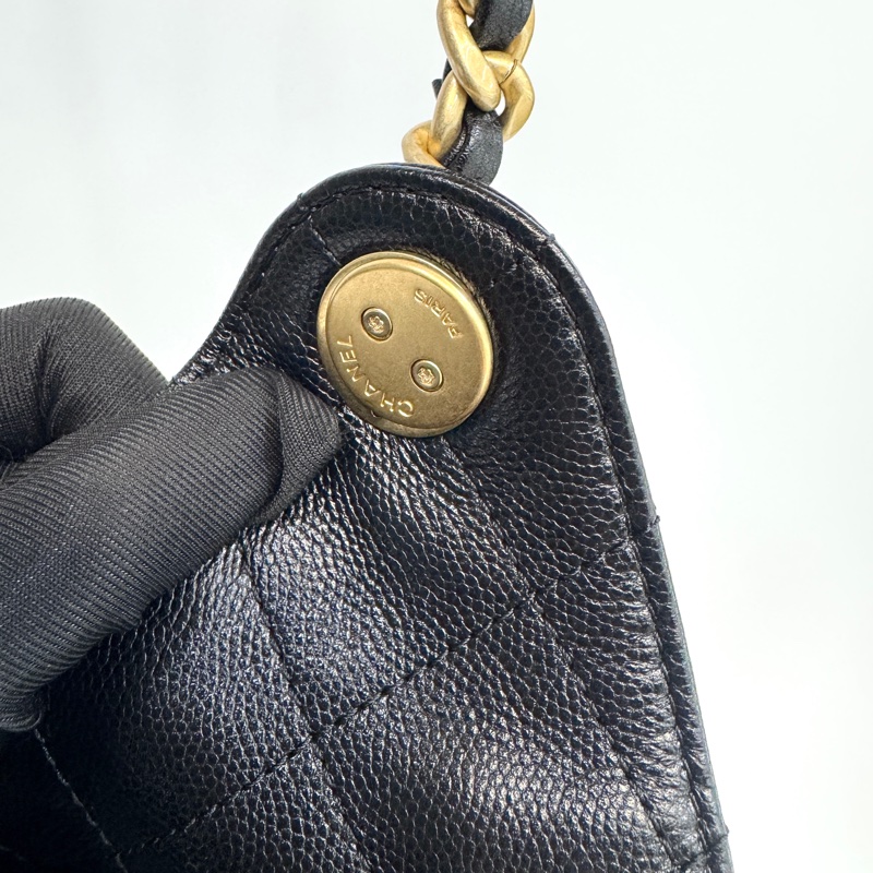 CHANEL香奈兒 黑金粒紋牛皮HOBO 25BAG小號肩背包AS5293-12