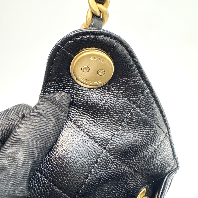 CHANEL香奈兒 黑金粒紋牛皮HOBO 25BAG小號肩背包AS5293-13