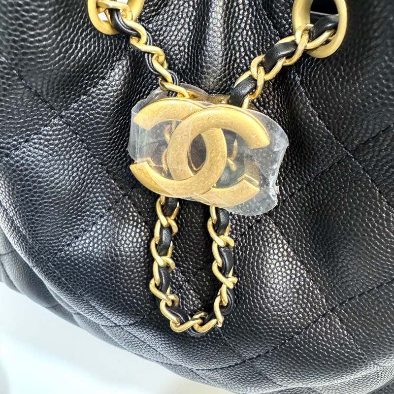 CHANEL香奈兒 黑金粒紋牛皮HOBO 25BAG小號肩背包AS5293-14