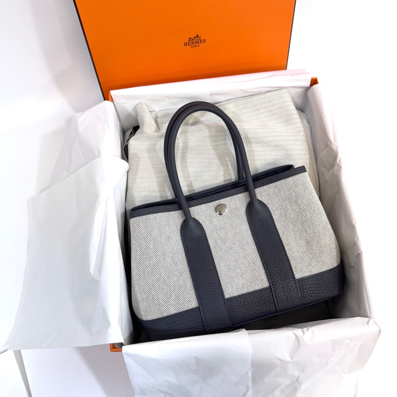 Hermes 愛馬仕85石板灰NEGONDA拚帆布Garden Party 23 H086418-0