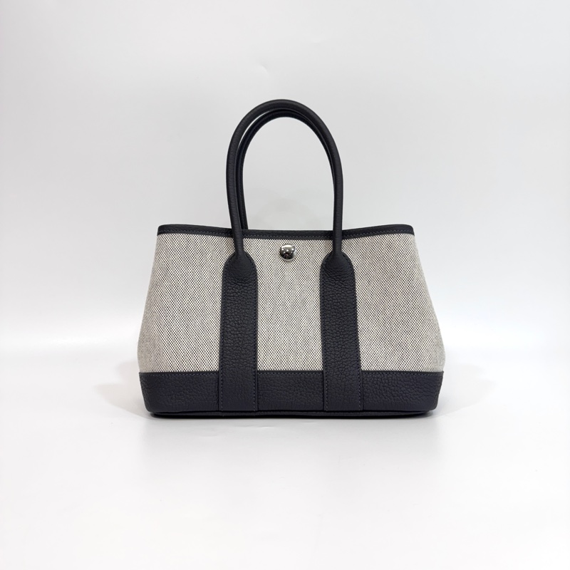 Hermes 愛馬仕85石板灰NEGONDA拚帆布Garden Party 23 H086418-1