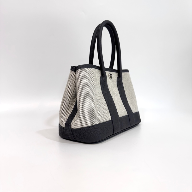 Hermes 愛馬仕85石板灰NEGONDA拚帆布Garden Party 23 H086418-3