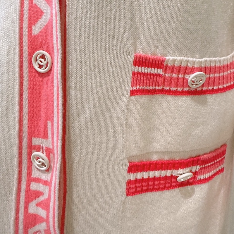 CHANEL 白色粉邊針織長版開衫 36碼-3