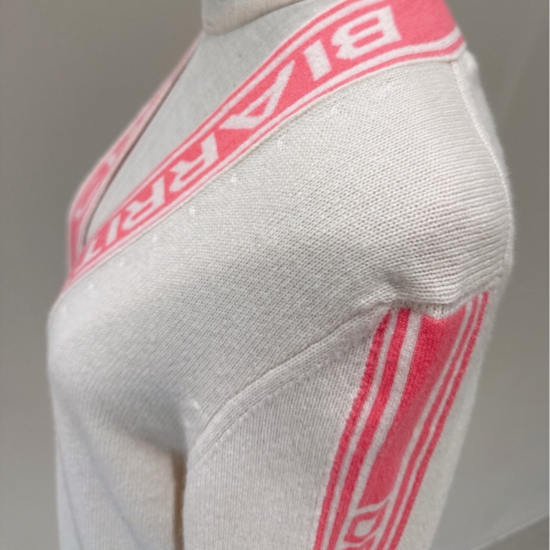 CHANEL 白色粉邊針織長版開衫 36碼-6