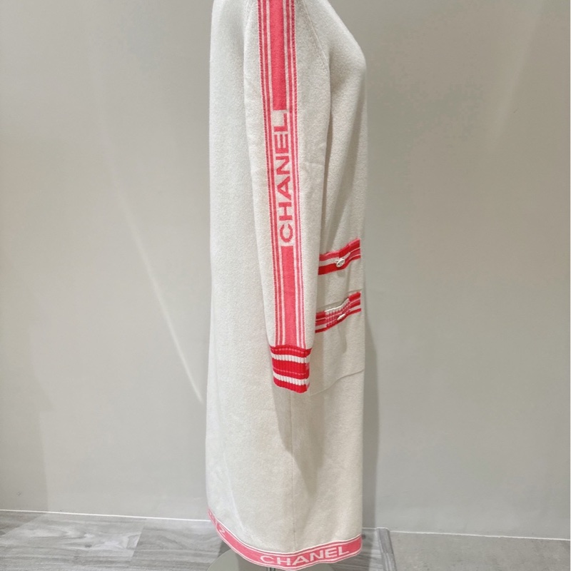 CHANEL 白色粉邊針織長版開衫 36碼-8