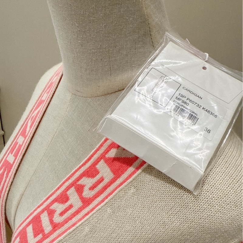 CHANEL 白色粉邊針織長版開衫 36碼-10