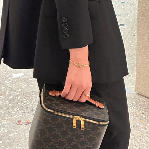 Celine 小牛皮方形化妝箱 黃褐色