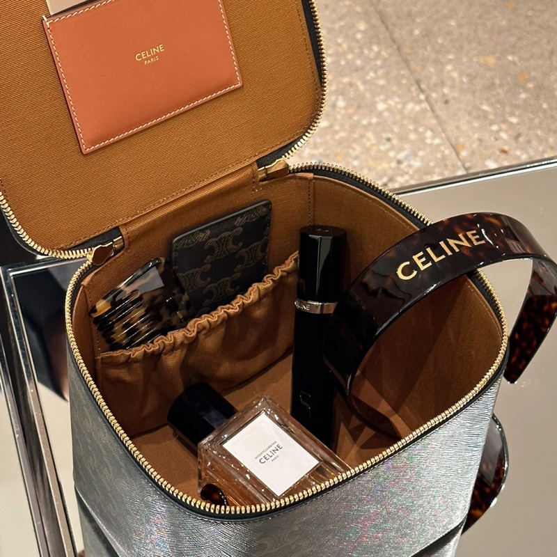 Celine 小牛皮方形化妝箱 黃褐色-2