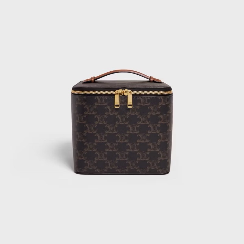 Celine 小牛皮方形化妝箱 黃褐色-3