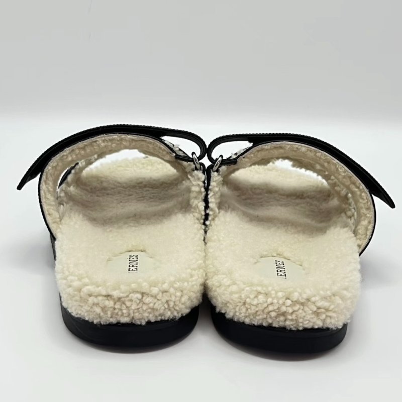 HERMES Chypre羊羔毛二舅拖鞋 41號 全新閒置配件塵袋-4