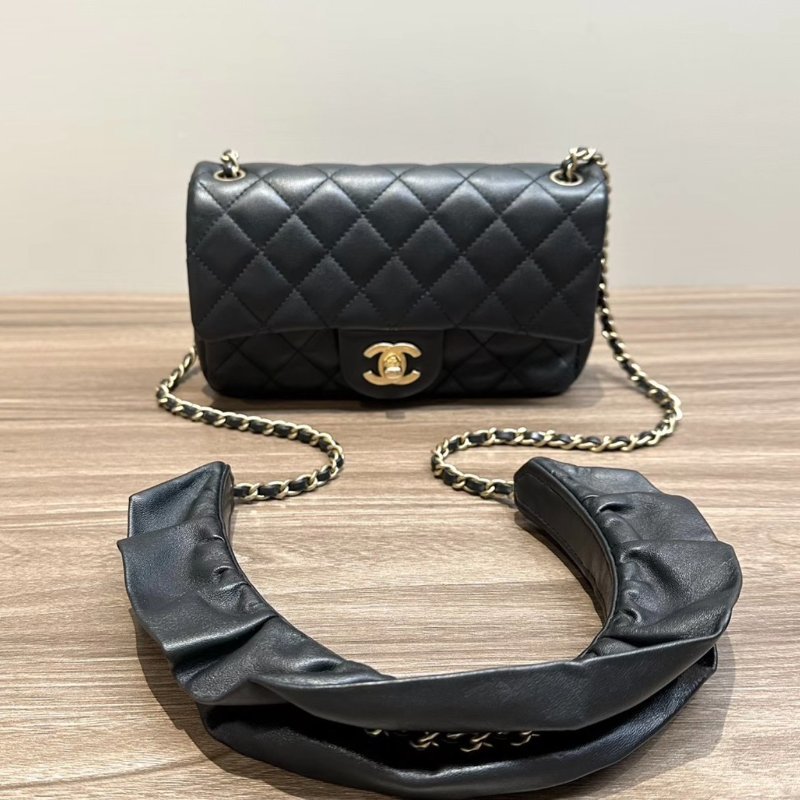 CHANEL 黑金cf大mini荷葉邊斜背包20*11 98新配件塵袋-0