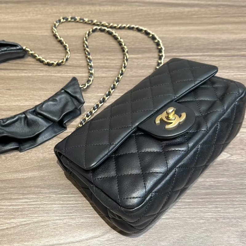 CHANEL 黑金cf大mini荷葉邊斜背包20*11 98新配件塵袋-2