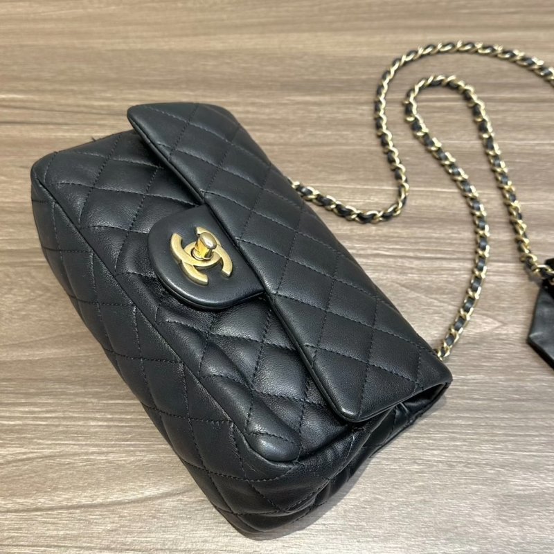 CHANEL 黑金cf大mini荷葉邊斜背包20*11 98新配件塵袋-4