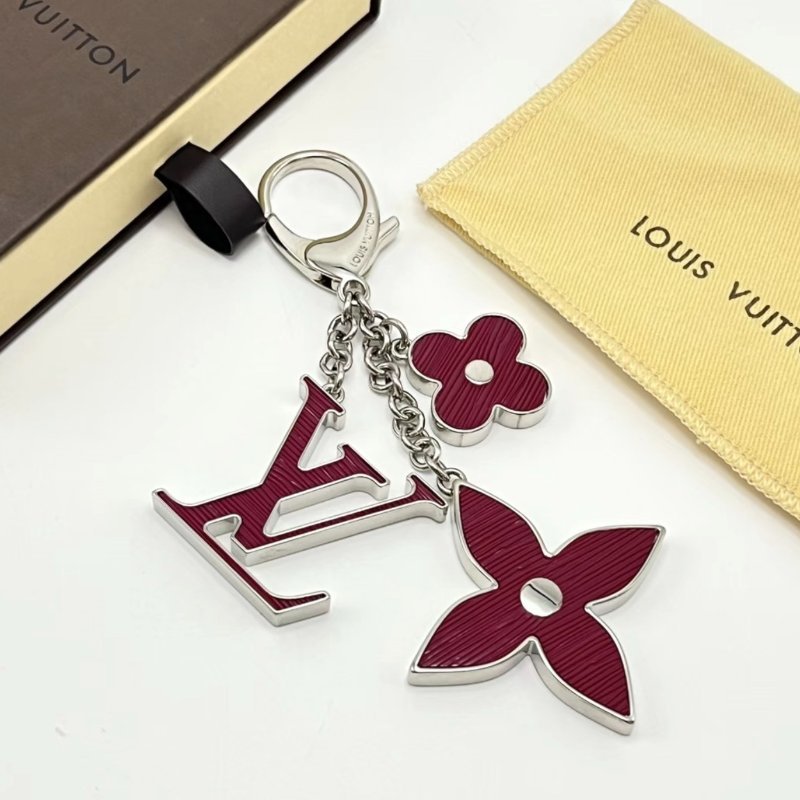 LV紅銀水波紋三合一鑰匙扣 99新配件盒子塵袋-0
