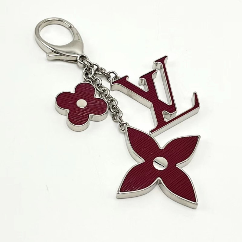 LV紅銀水波紋三合一鑰匙扣 99新配件盒子塵袋-2