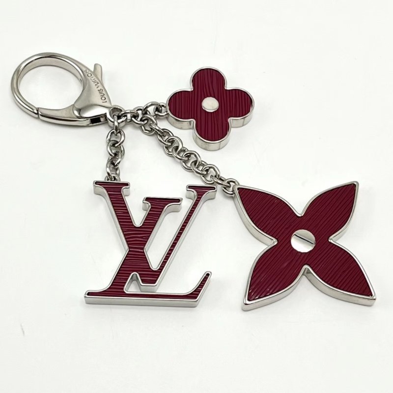 LV紅銀水波紋三合一鑰匙扣 99新配件盒子塵袋-4