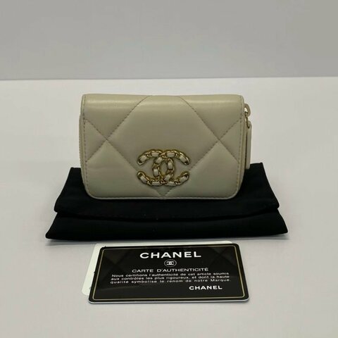 CHANEL19bag奶茶色拉鏈零錢卡包 11*7*1.5 98新配件塵袋保卡
