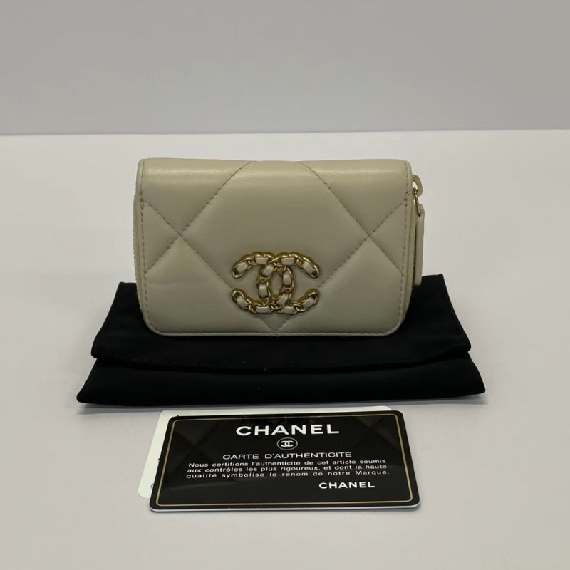 CHANEL19bag奶茶色拉鏈零錢卡包 11*7*1.5 98新配件塵袋保卡-0