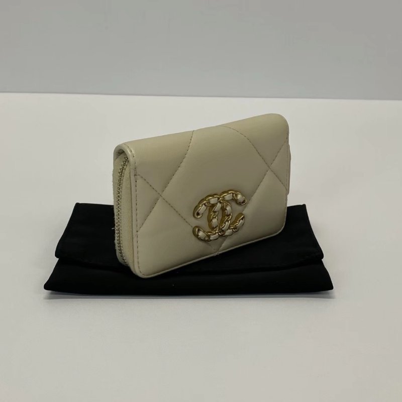 CHANEL19bag奶茶色拉鏈零錢卡包 11*7*1.5 98新配件塵袋保卡-1