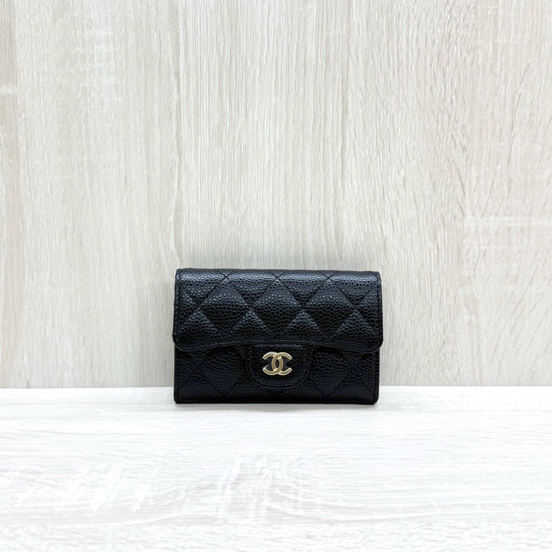 CHANEL黑金荔枝牛皮下蓋卡包AP0214-0