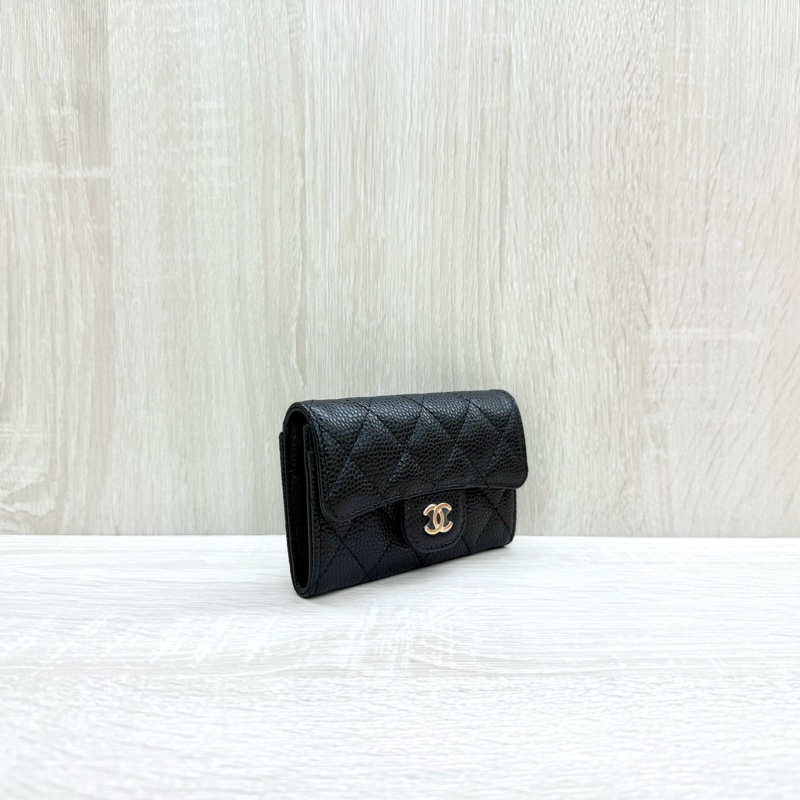 CHANEL黑金荔枝牛皮下蓋卡包AP0214-3