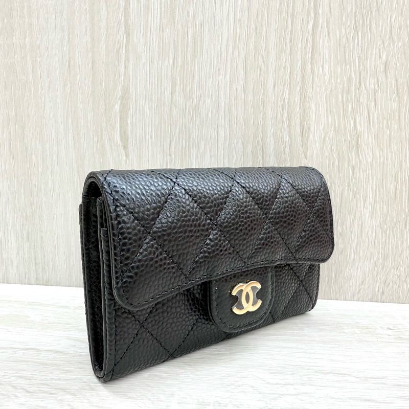 CHANEL黑金荔枝牛皮下蓋卡包AP0214-4