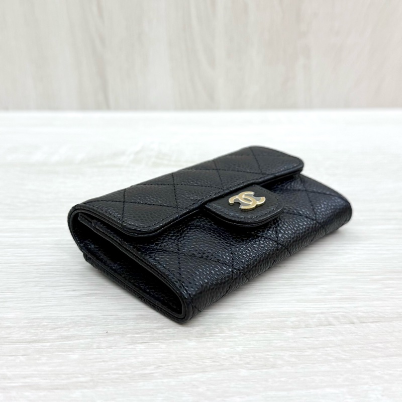 CHANEL黑金荔枝牛皮下蓋卡包AP0214-7