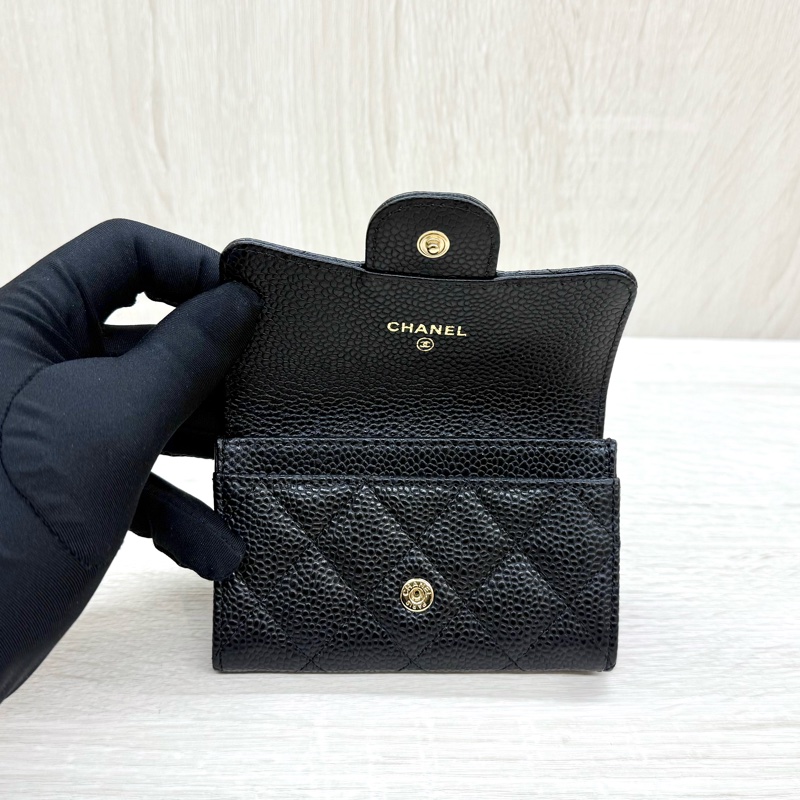 CHANEL黑金荔枝牛皮下蓋卡包AP0214-8