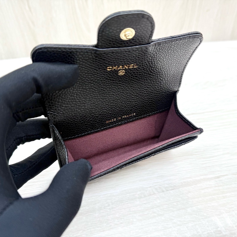 CHANEL黑金荔枝牛皮下蓋卡包AP0214-10