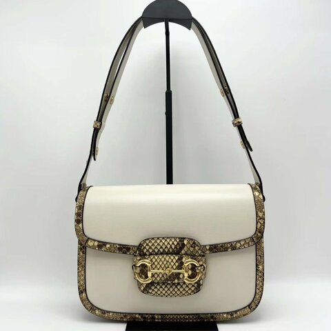 GUCCI 白金蟒蛇皮滾邊1955斜背包25*18*8 98新配件塵袋