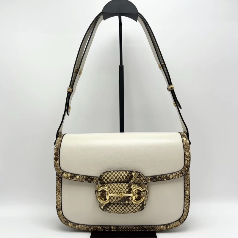 GUCCI 白金蟒蛇皮滾邊1955斜背包25*18*8 98新配件塵袋-0