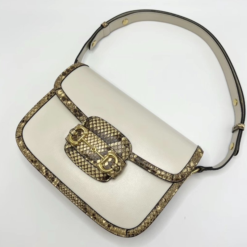 GUCCI 白金蟒蛇皮滾邊1955斜背包25*18*8 98新配件塵袋-2