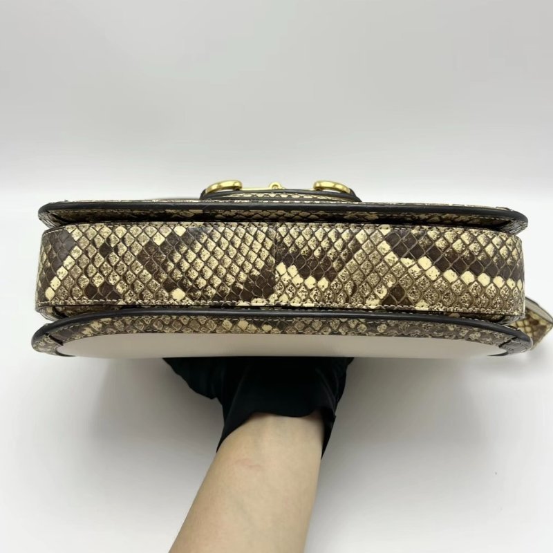 GUCCI 白金蟒蛇皮滾邊1955斜背包25*18*8 98新配件塵袋-3