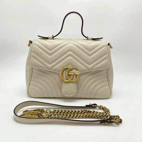 GUCCI Marmont 白金馬蒙手提斜背包27*19*10 98新配件塵袋