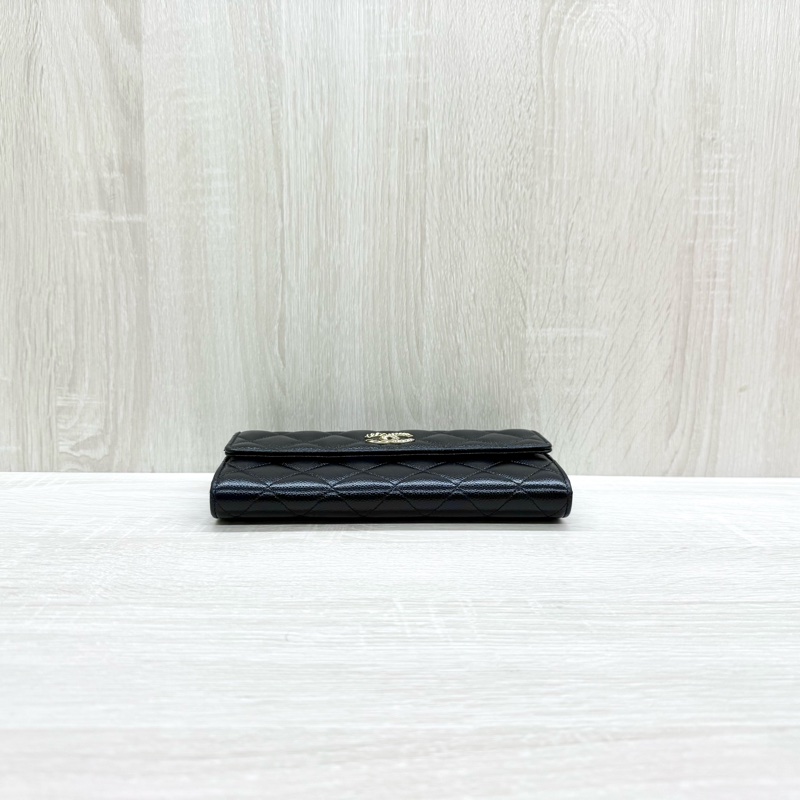 CHANEL黑色牛皮限量金鏈釦下蓋長夾AP3052-4