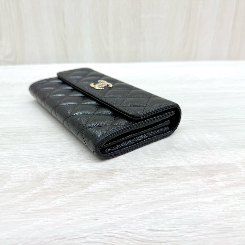 CHANEL黑色牛皮限量金鏈釦下蓋長夾AP3052-5