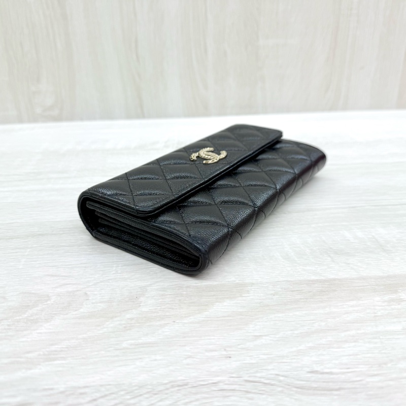 CHANEL黑色牛皮限量金鏈釦下蓋長夾AP3052-6