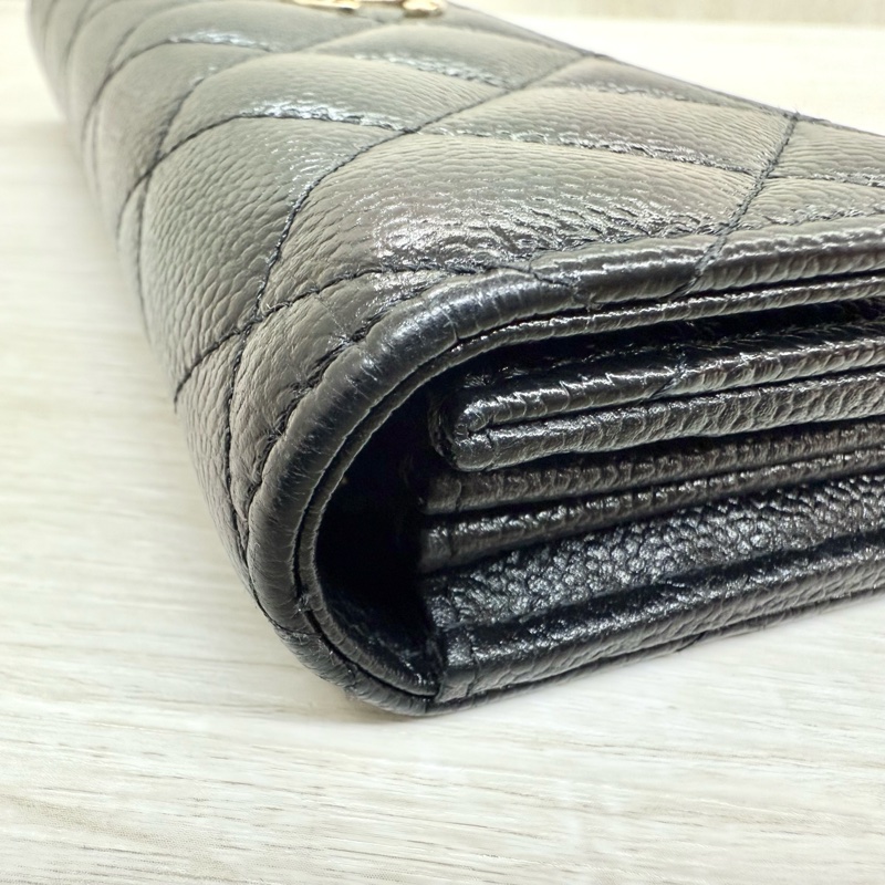 CHANEL黑色牛皮限量金鏈釦下蓋長夾AP3052-12