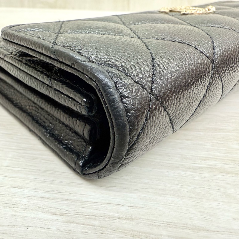 CHANEL黑色牛皮限量金鏈釦下蓋長夾AP3052-13