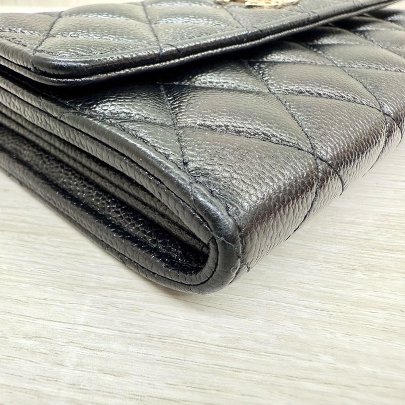 CHANEL黑色牛皮限量金鏈釦下蓋長夾AP3052-15