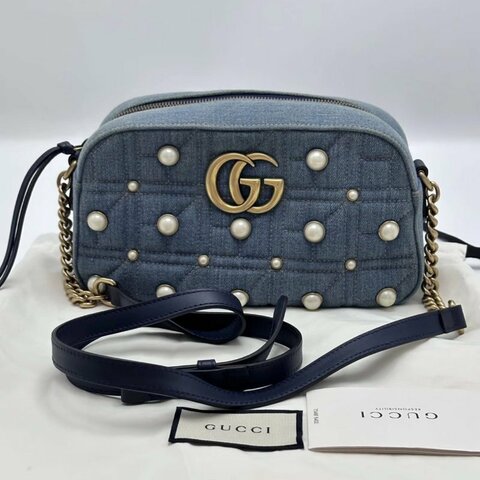 GUCCI 牛仔珍珠馬蒙相機包24*13*7 98新配件塵袋