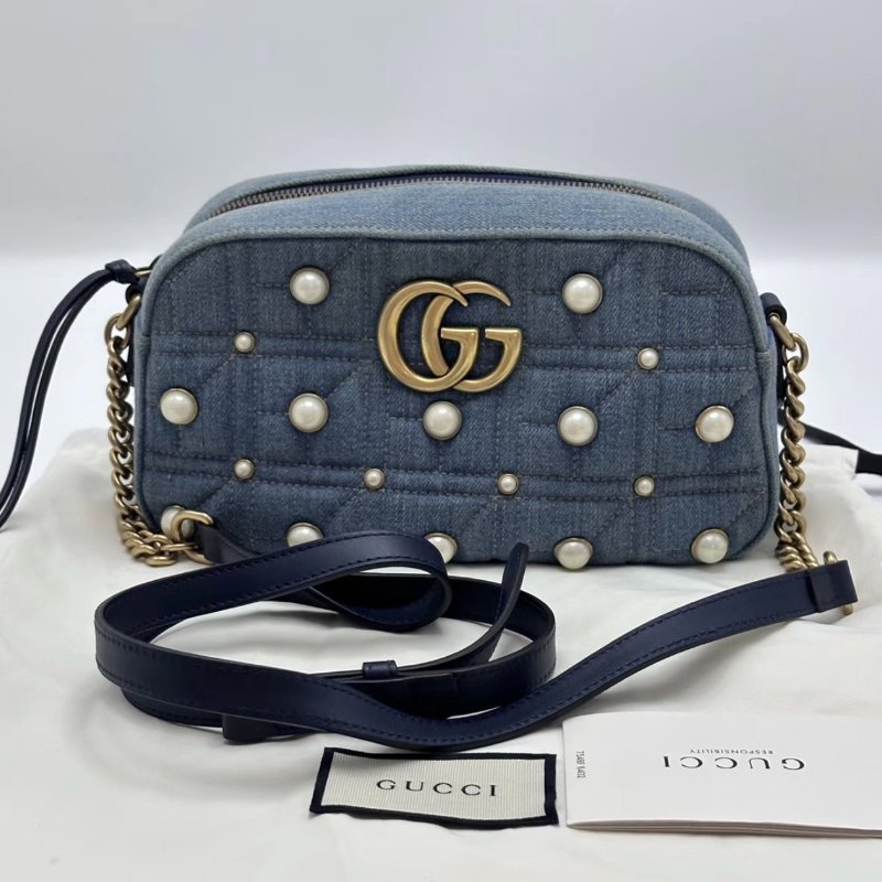 GUCCI 牛仔珍珠馬蒙相機包24*13*7 98新配件塵袋-0